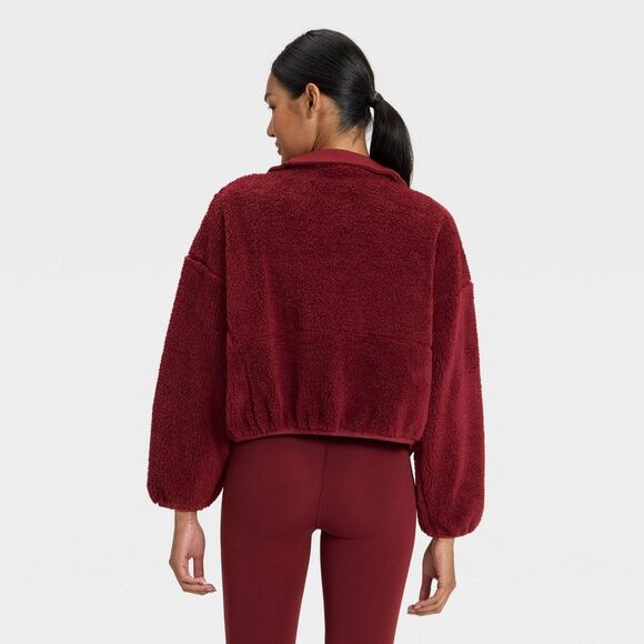 All In Motion - Women's High Pile & Ribbed Mix Jacket - All In Mot Maroon - Picture 2 of 4